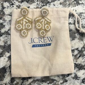 J. Crew Gold and White Beaded Earrings